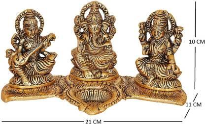 Trendhubs Design Gold Plated Lakshmi Ganesh Saraswati Idol with Deepak Showpiece