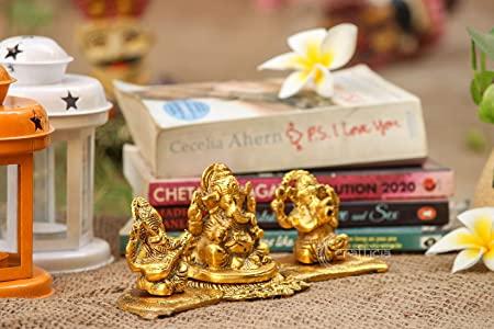 Trendhubs Design Gold Plated Lakshmi Ganesh Saraswati Idol with Deepak Showpiece