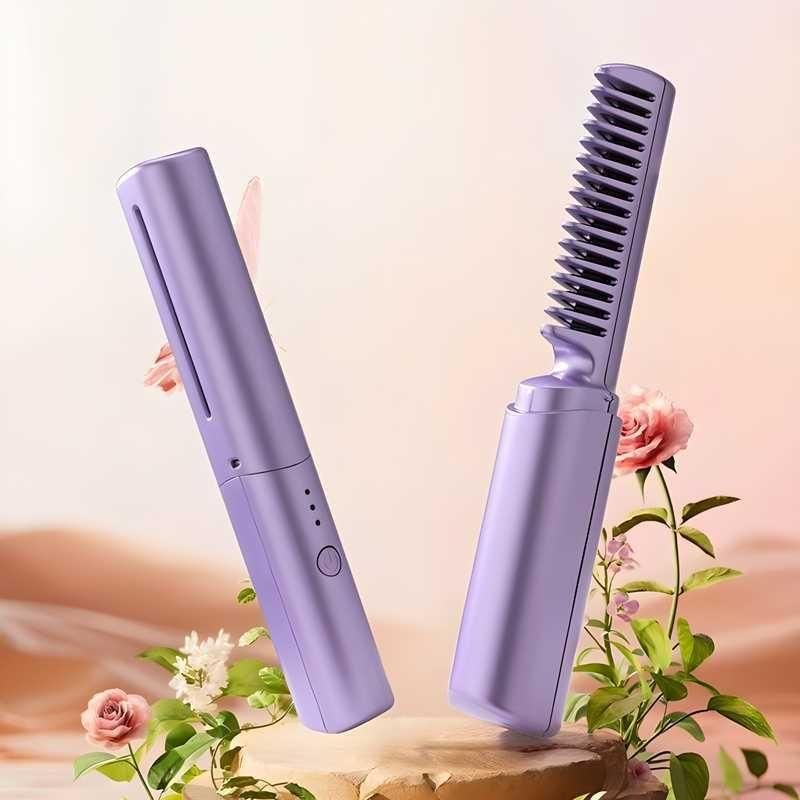 Trendhubs Meneflix Portable Mini Hair Straightener Cordless Rechargeable Mini Adjustable Hair Straightener Hot Comb