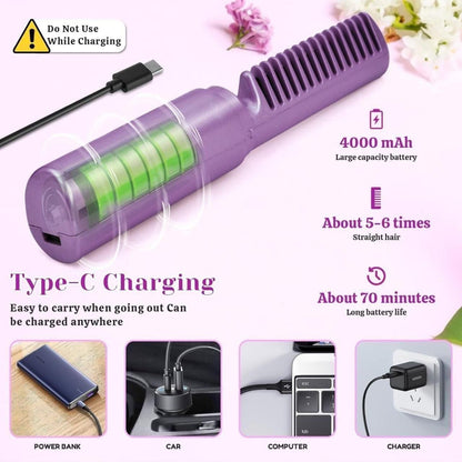 Trendhubs Meneflix Portable Mini Hair Straightener Cordless Rechargeable Mini Adjustable Hair Straightener Hot Comb