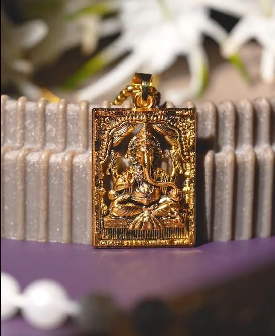 Trendhubs Gold Plated Ganeshji Pendant with Chain
