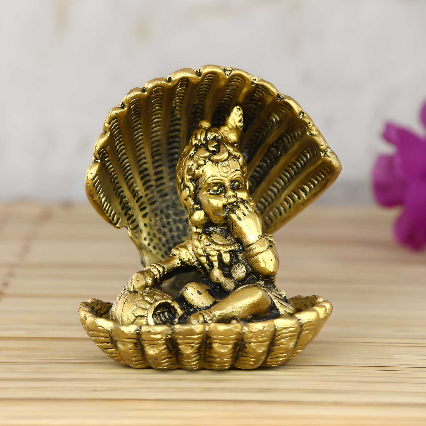 Trendhubs CraftIndia Golden Bal Gopal Krishna having Makhan Decorative Showpiece