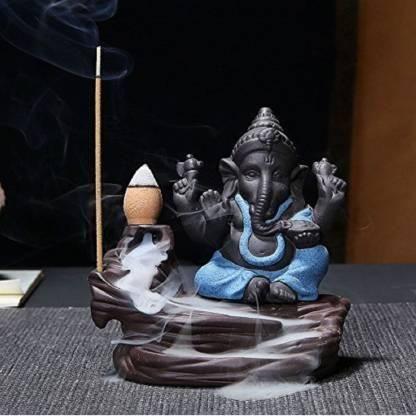 Trendhubs Handcrafted Meditation Monk Ganesha Smoke Backflow Cone Incense holder